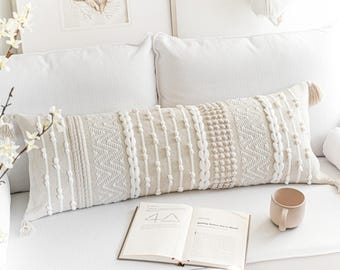 Decorative Lumbar Pillow Cover For Bed 14X36 | Neutral Throw Pillow | Long Pillow Case |  Lumbar Pillow Cover for Couch