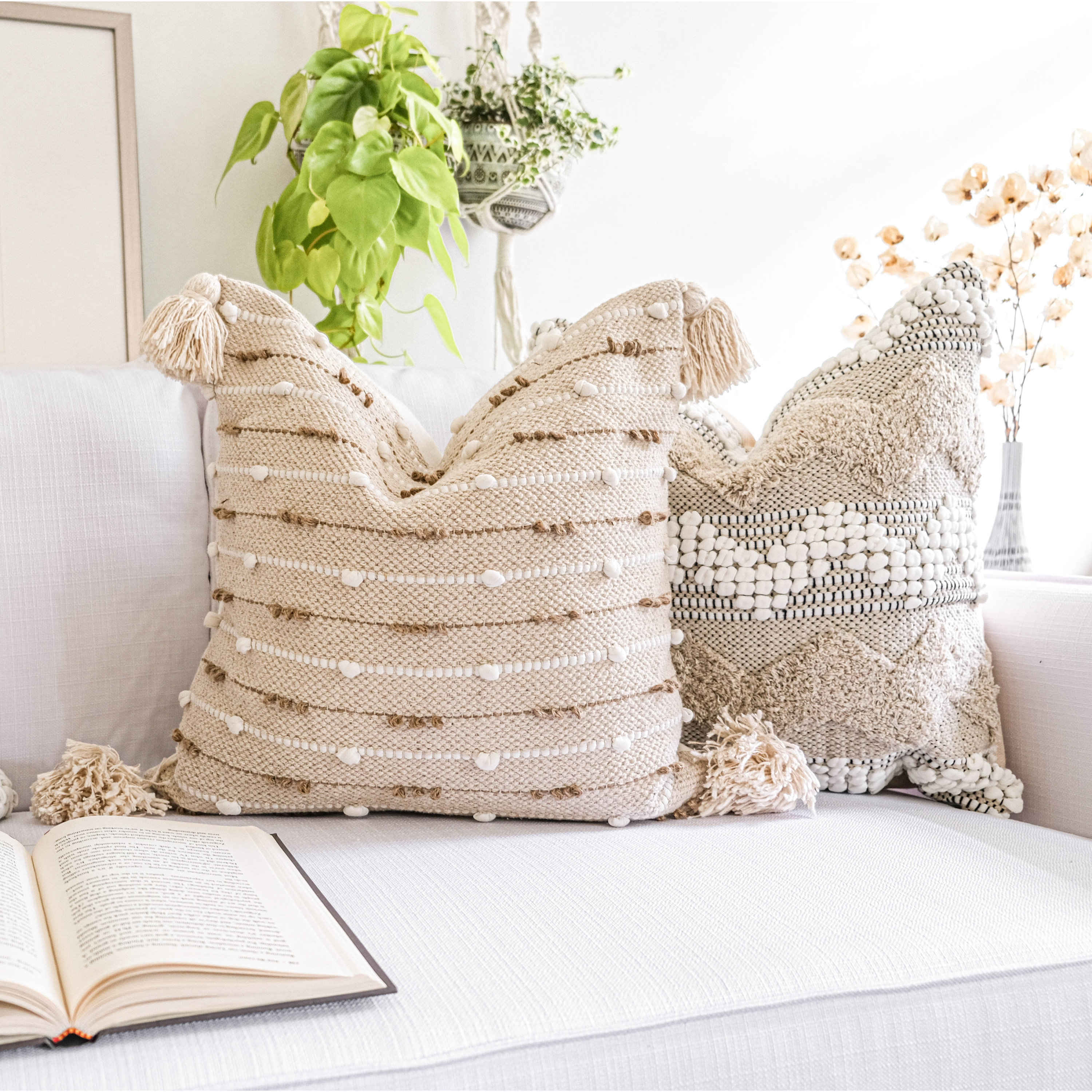 Striped boho textured pillow cover tassels tufted woven Etsy