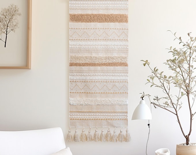 Handmade Farmhouse Wall Hanging,  Boho Neutral Cream Wall Decor, Staircase Wall Decor