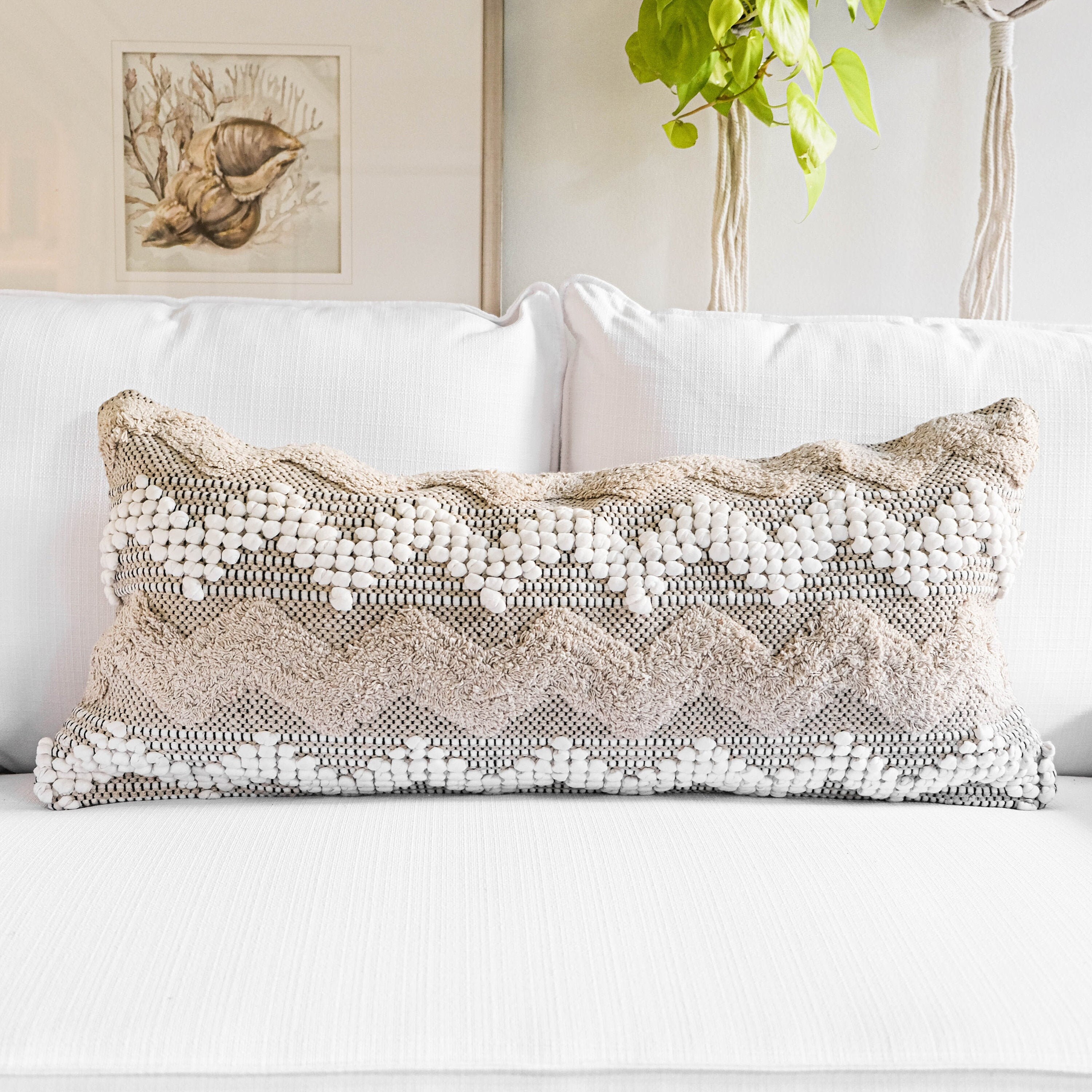 Boho lumbar throw pillow cover tufted cushion white and Etsy