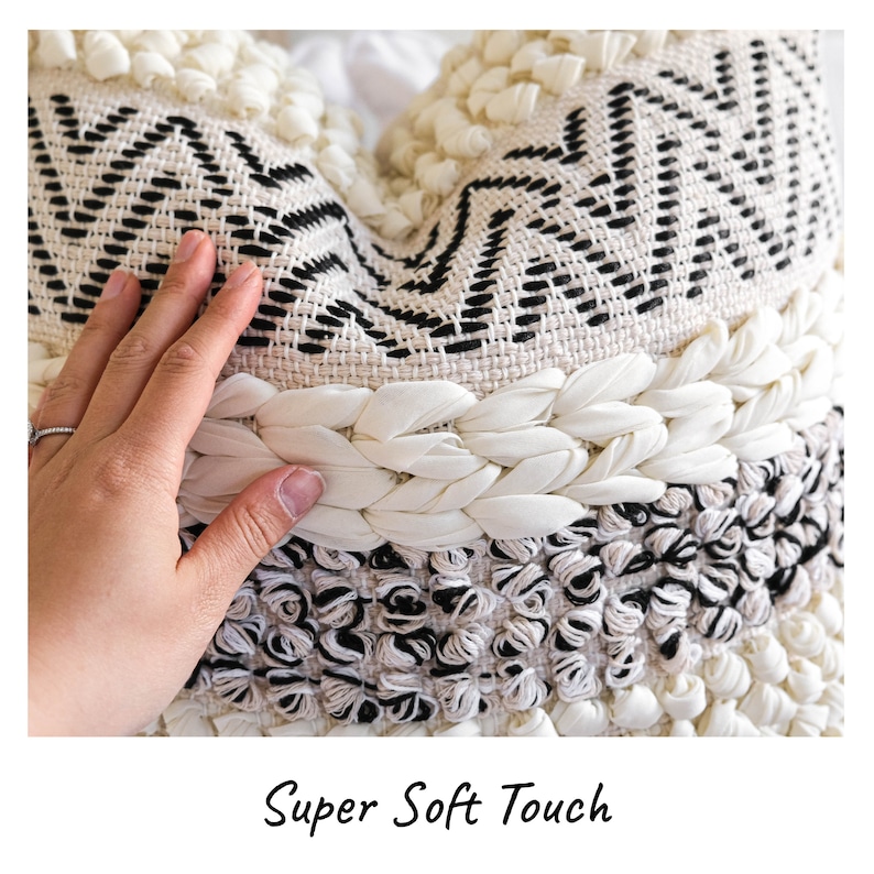 Lumbar Pillow Cover Woven Lumbar Pillow Cream Black Lumbar Etsy