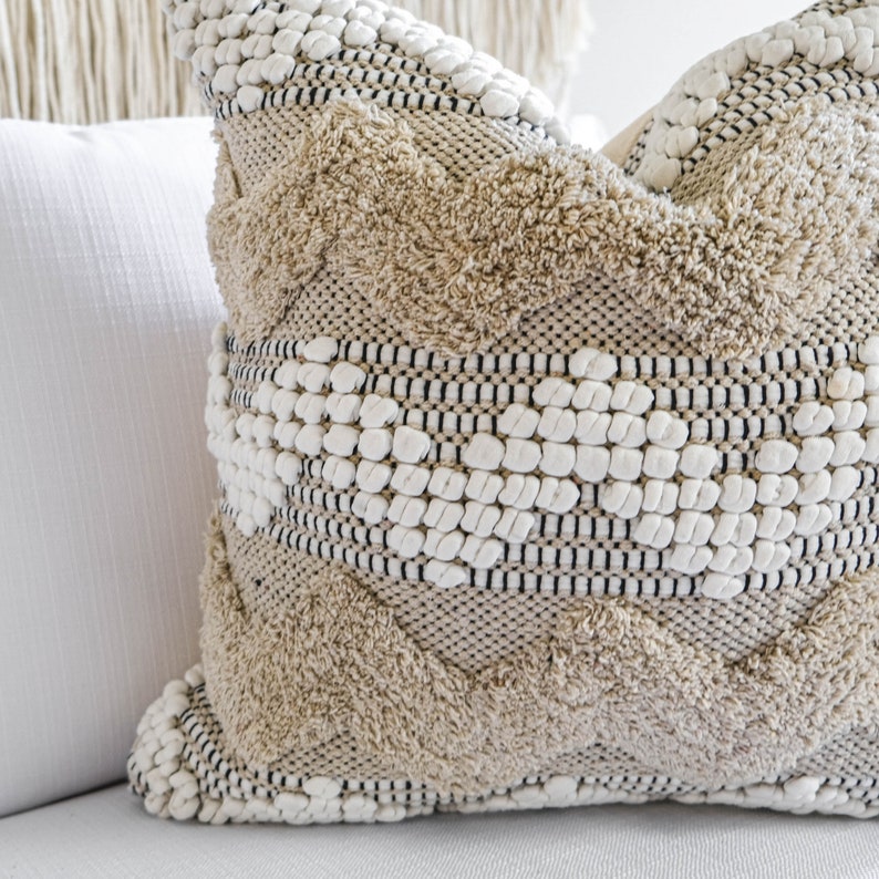 Boho throw pillow cover 20X20 cream and white tufted woven Etsy