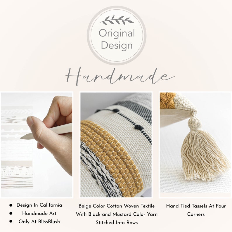 Mustard Beige &black Lumbar Pillow Cover 14X36 Neutral Long Etsy