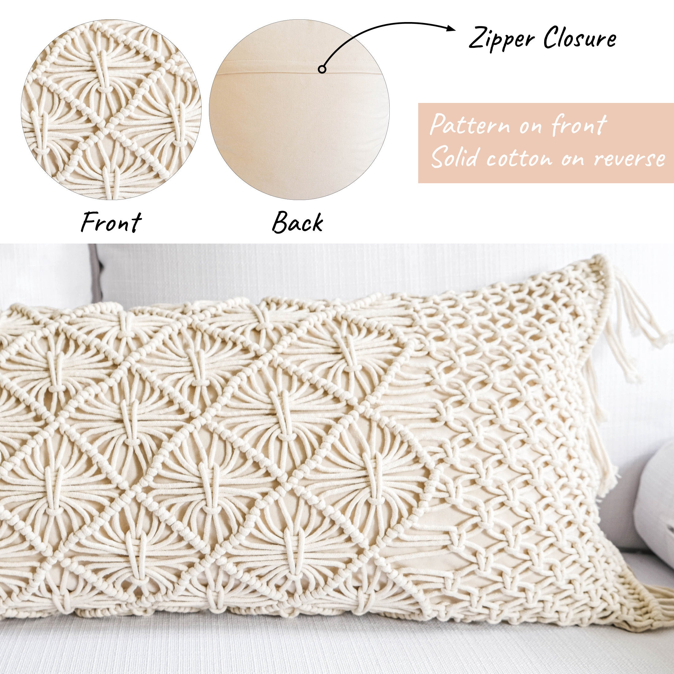 Cream Lumbar Pillow Cover 12X20 Boho Lumbar Pillow Farmhouse Etsy