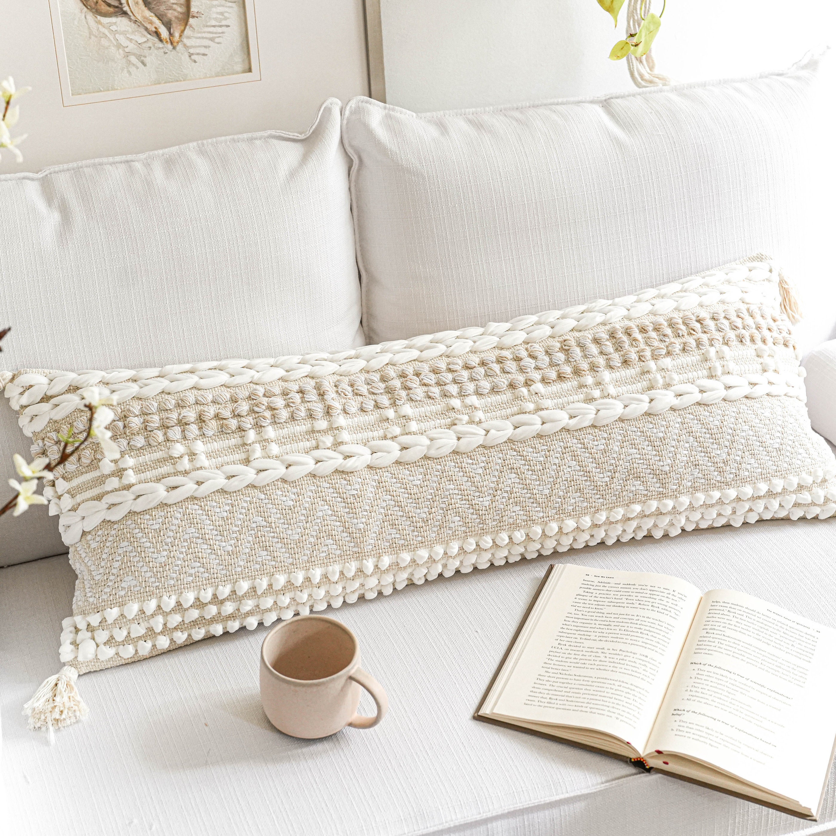 Cotton Canvas Lumbar Pillow Cover Neo // 14 X 36 Lumbar Cushion Cover //  Black and White Lumbar // Black and Cream Lumbar 