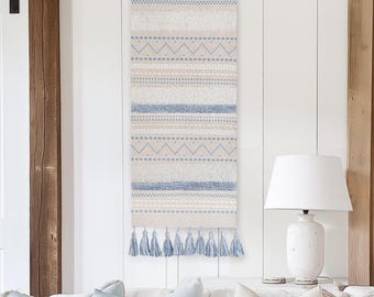 Tapiz de pared de estilo costero, decoración de pared neutra de estilo bohemio de granja hecha a mano, decoración de pared para escalera