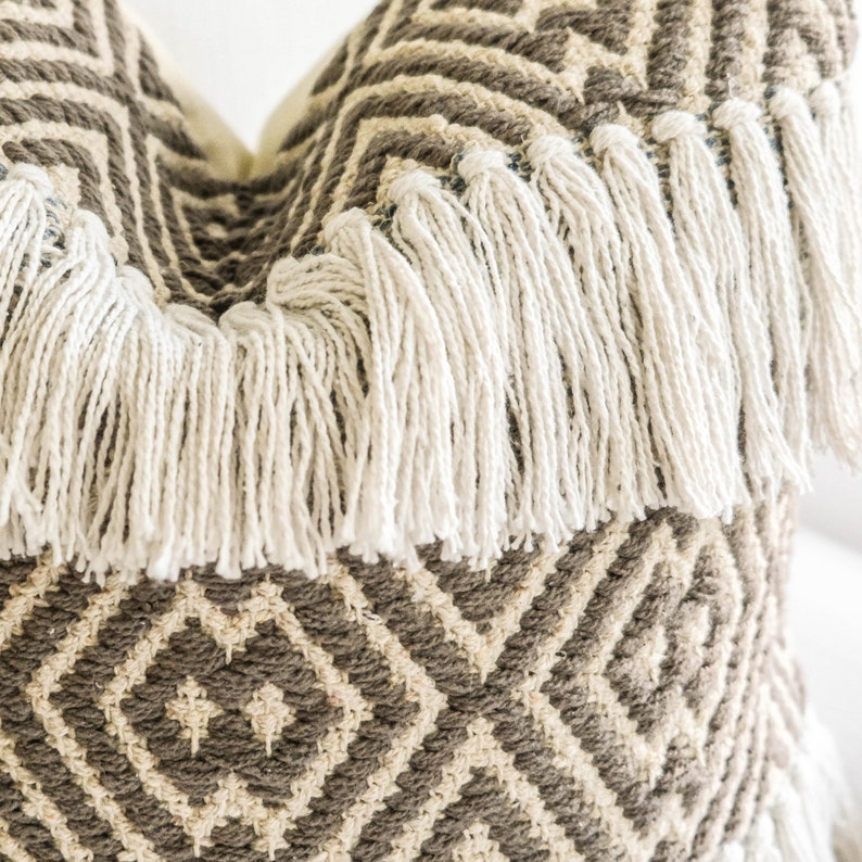 18X18 decorative textured pillow cover tribal tassel boho pillow cover