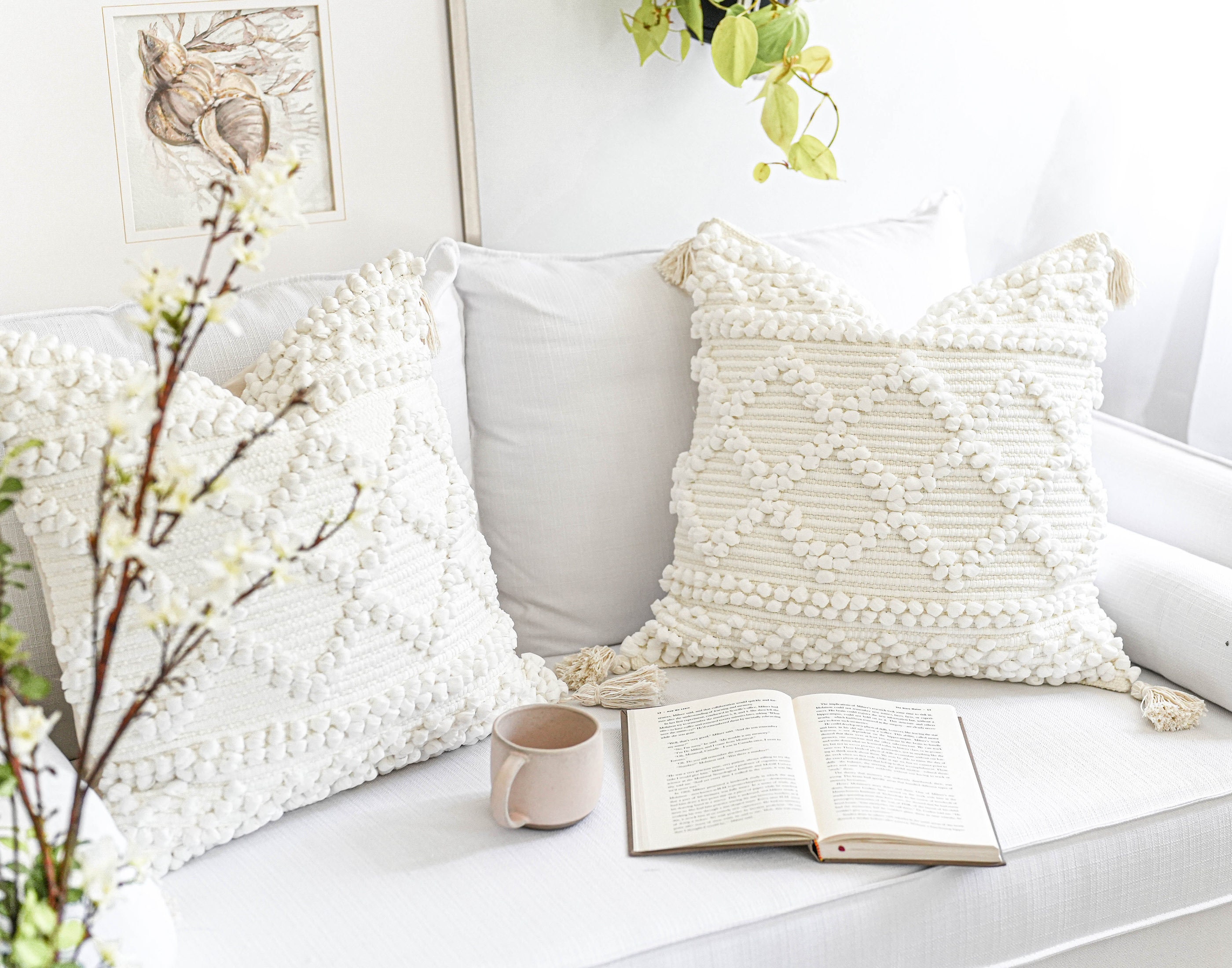 Heyaner Boho Throw Pillow Covers 18x18 Set of 2 Decorative Cream