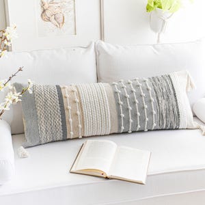 Gray Decorative Lumbar Pillow Cover For Bed 14X36 | Boho Long Pillow Case | Bed Decorative Pillow | Lumbar Pillow Cover for Couch