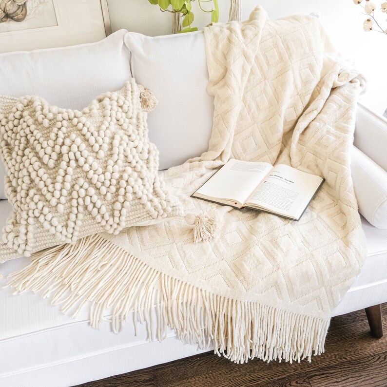 Soft throw blanket cream blanket boho throw blanket Etsy