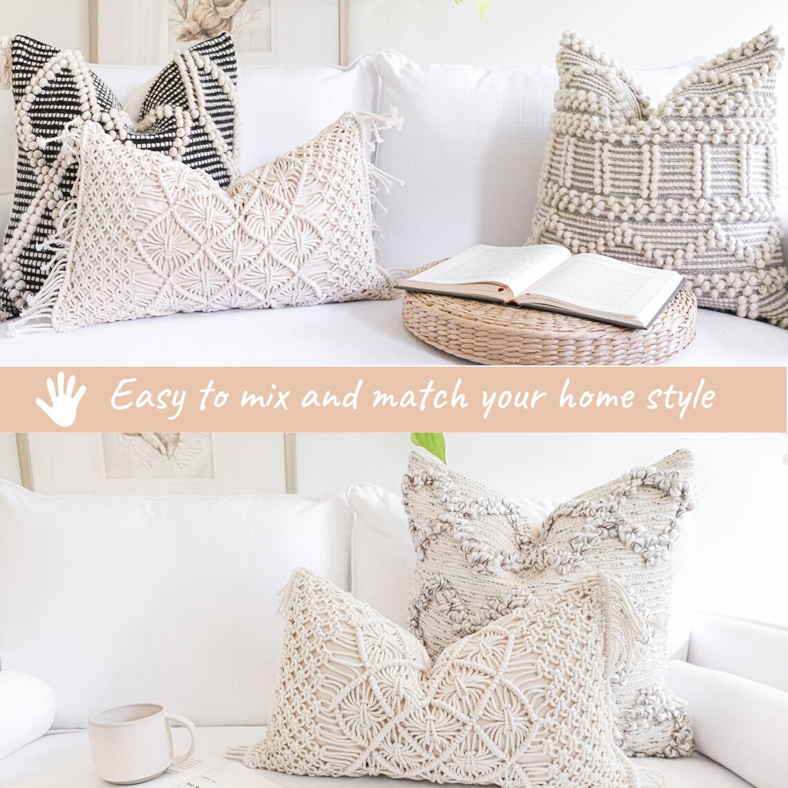 Cream Lumbar Pillow Cover 12X20 Boho Lumbar Pillow Farmhouse Etsy