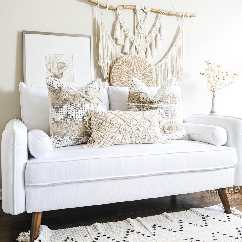 Cream Lumbar Pillow Cover 12X20 Boho Lumbar Pillow Farmhouse Etsy