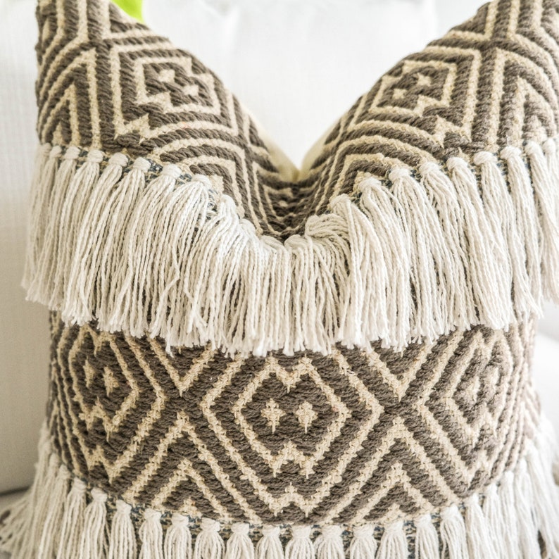 18X18 decorative textured pillow cover tribal tassel boho pillow cover