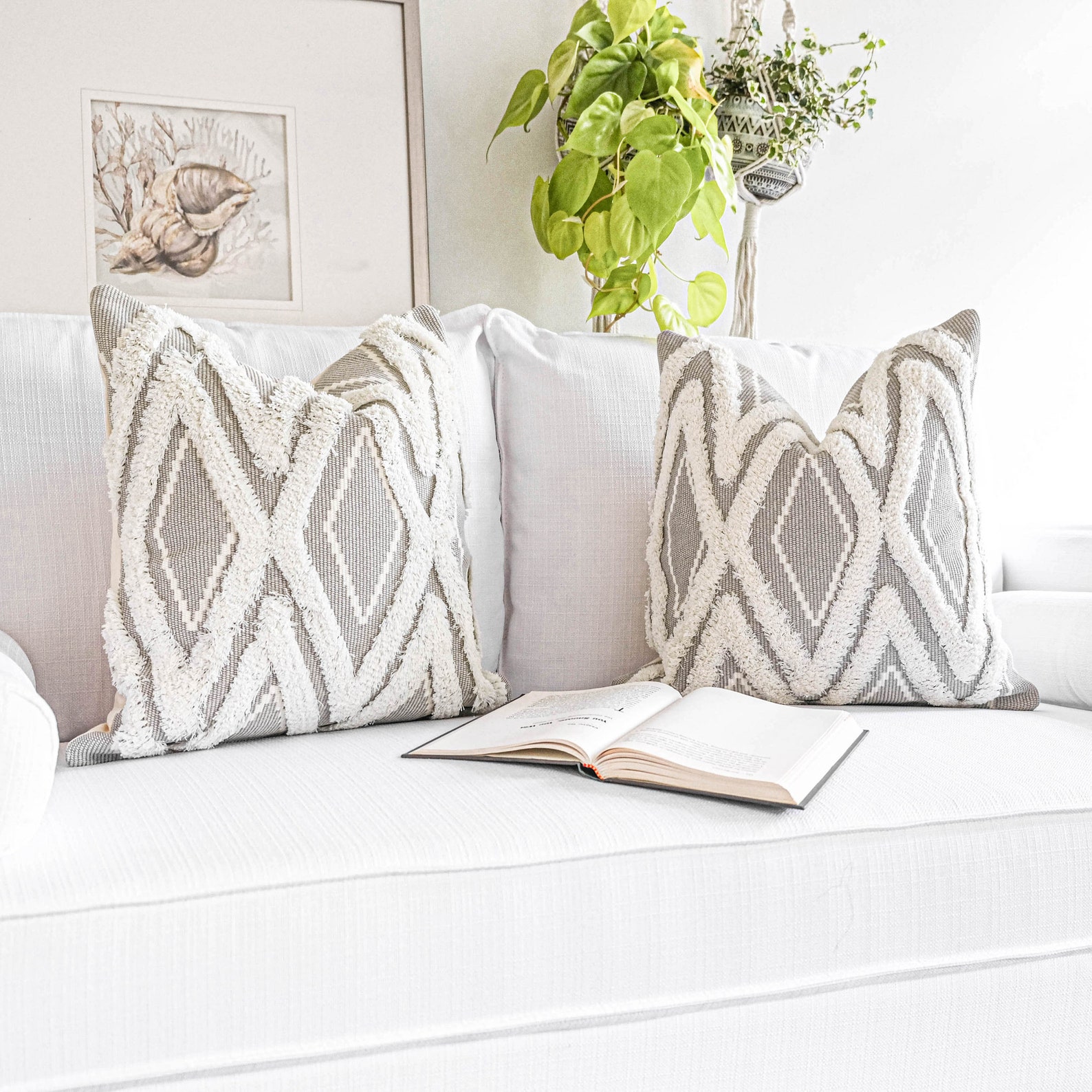 Tufted boho textured pillow cover light gray pillow case for Etsy