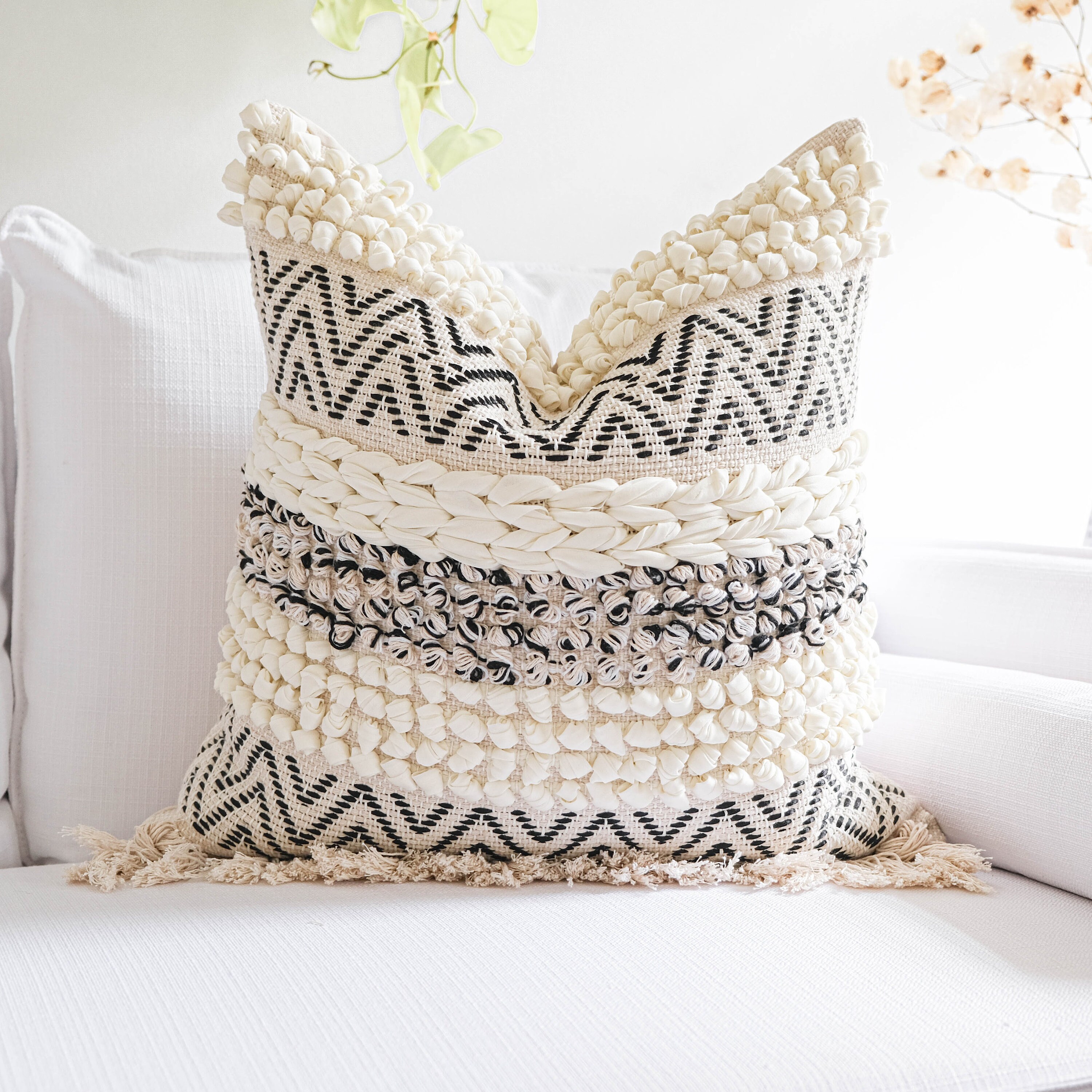 Beige boho pillow cover tufted textured cushion cover Etsy