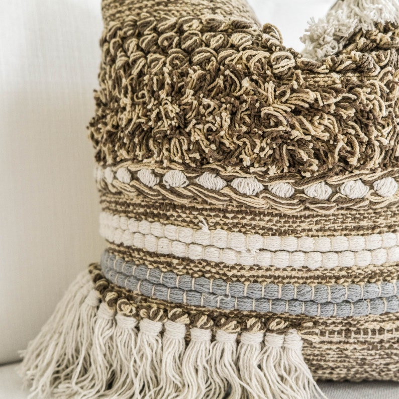 18X18 decorative textured pillow cover tribal tassel boho pillow cover