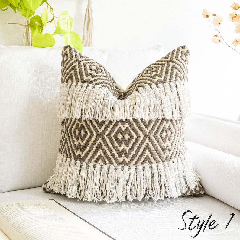 18X18 decorative textured pillow cover tribal tassel boho pillow cover