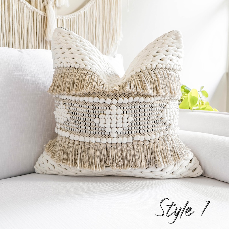 20x20 tufted textured cushion cover decorative pillow beige boho pillow cover