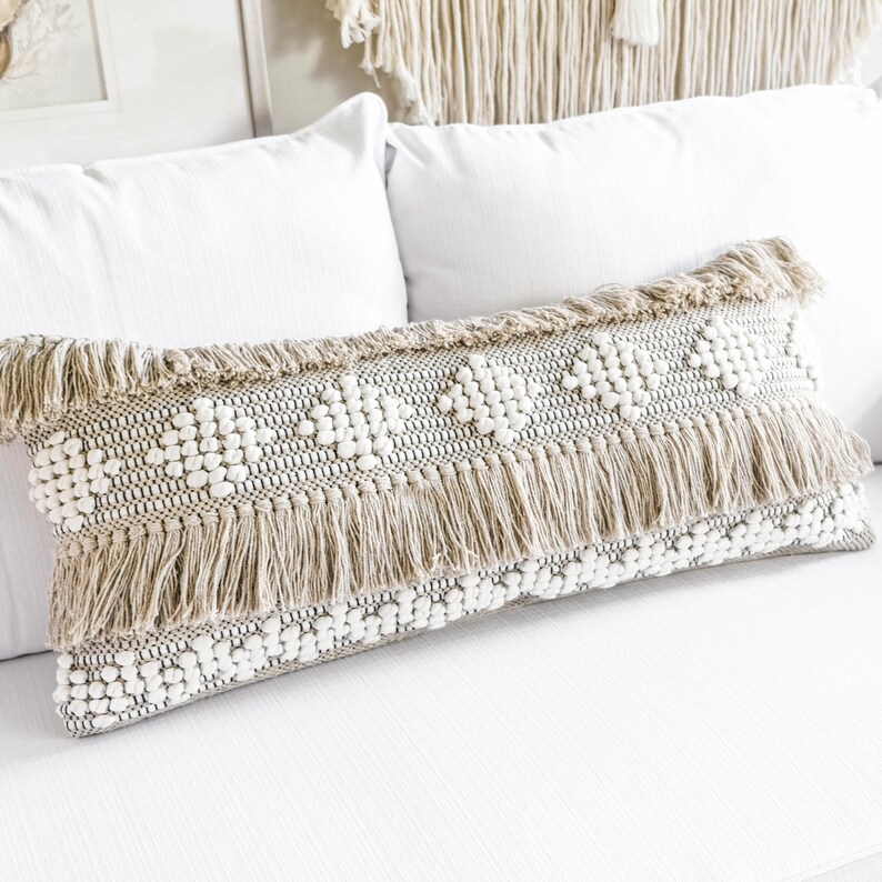 Cream and white lumbar pillow cover boho textured throw Etsy