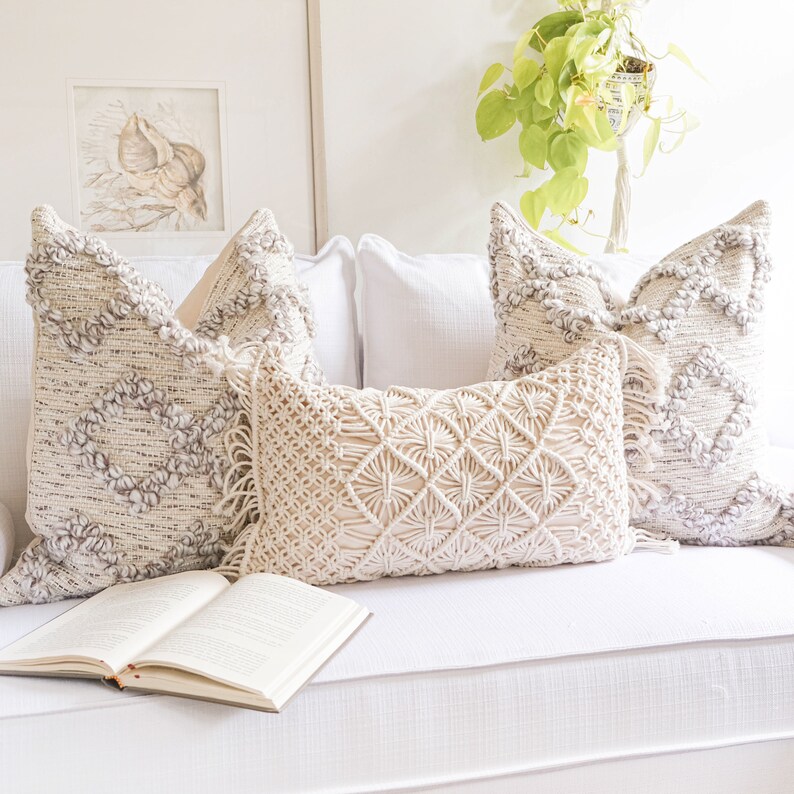 Cream Lumbar Pillow Cover 12X20 Boho Lumbar Pillow Farmhouse Etsy