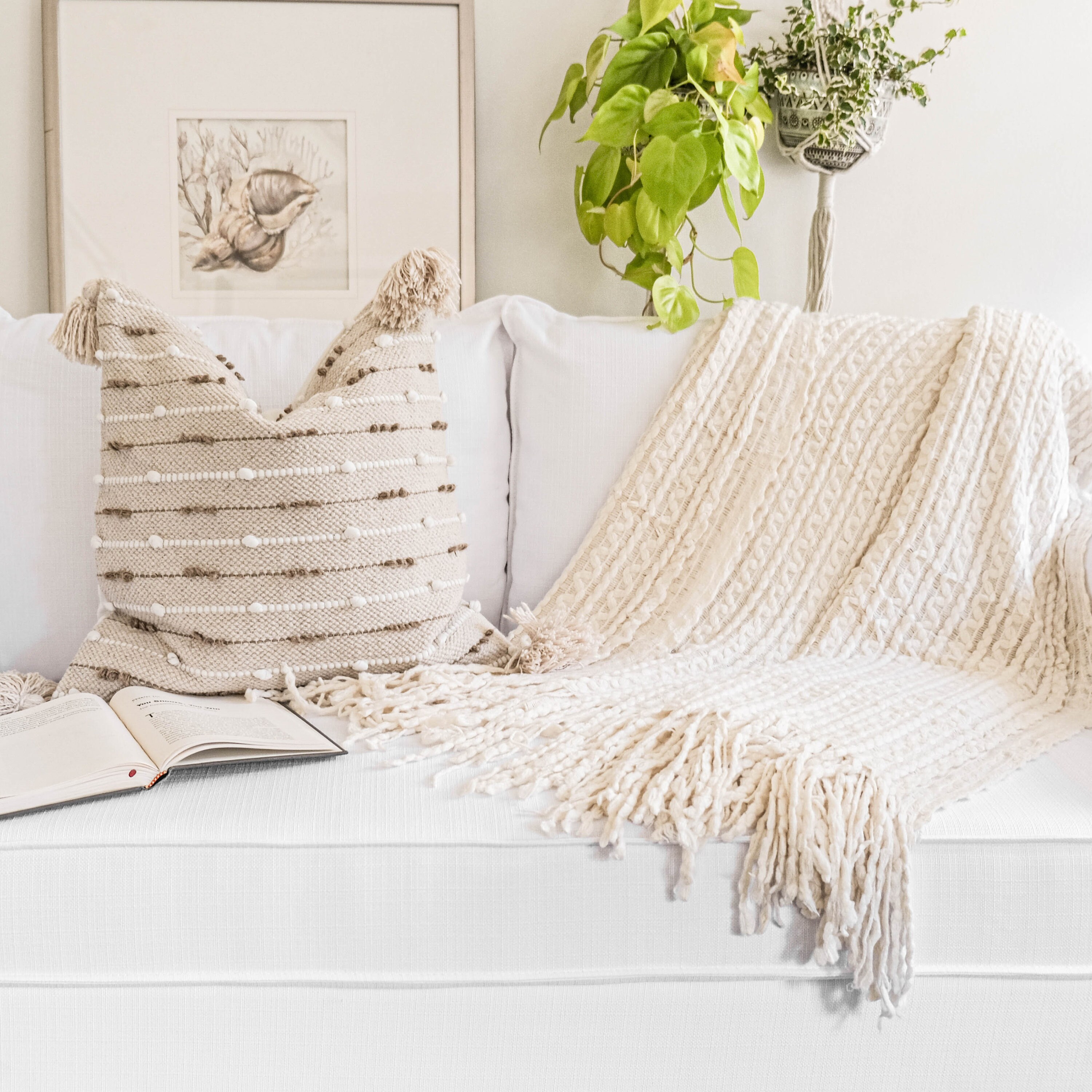 Textured light cream boho throw blanket with tassels lace Etsy