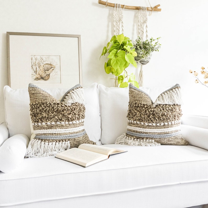 18X18 decorative textured pillow cover tribal tassel boho pillow cover