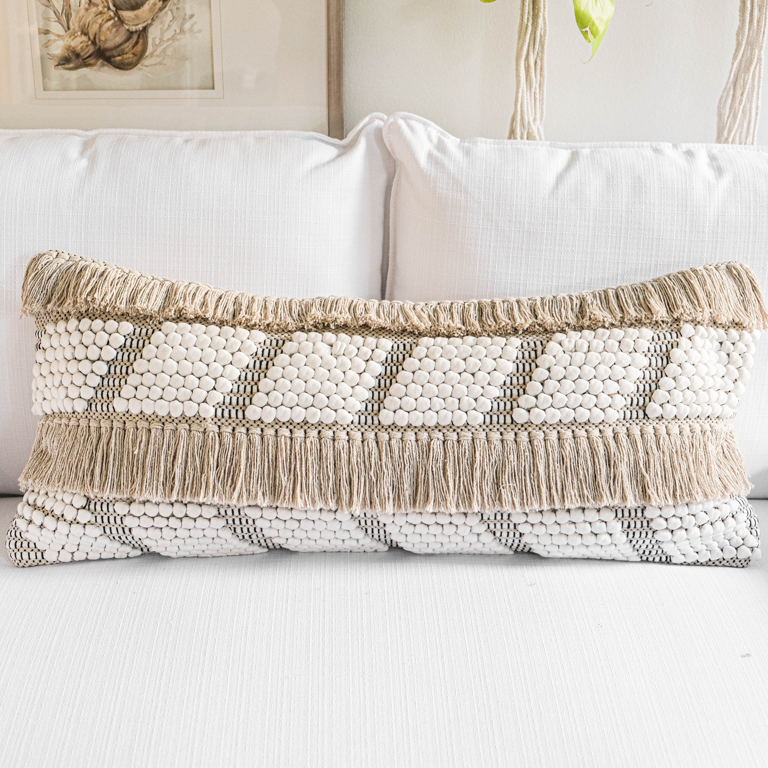 Boho lumbar pillow cover white and beige textured throw Etsy