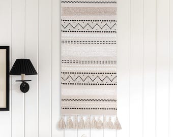 Handmade Black Farmhouse Wall Hanging,  Boho Neutral Cream Wall Decor, Staircase Wall Decor