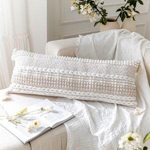 Cream White Decorative Lumbar Pillow Cover 14X36 | Boho Throw Pillow Cover for Bed | Long Pillow Case | Bed Decorative Pillow Cover