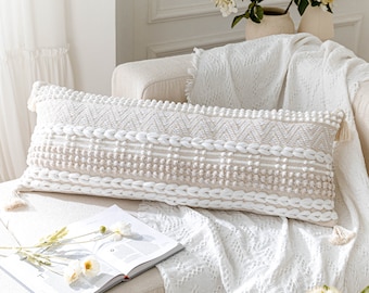 Cream White Decorative Lumbar Pillow Cover 14X36 | Boho Throw Pillow Cover for Bed | Long Pillow Case | Bed Decorative Pillow Cover