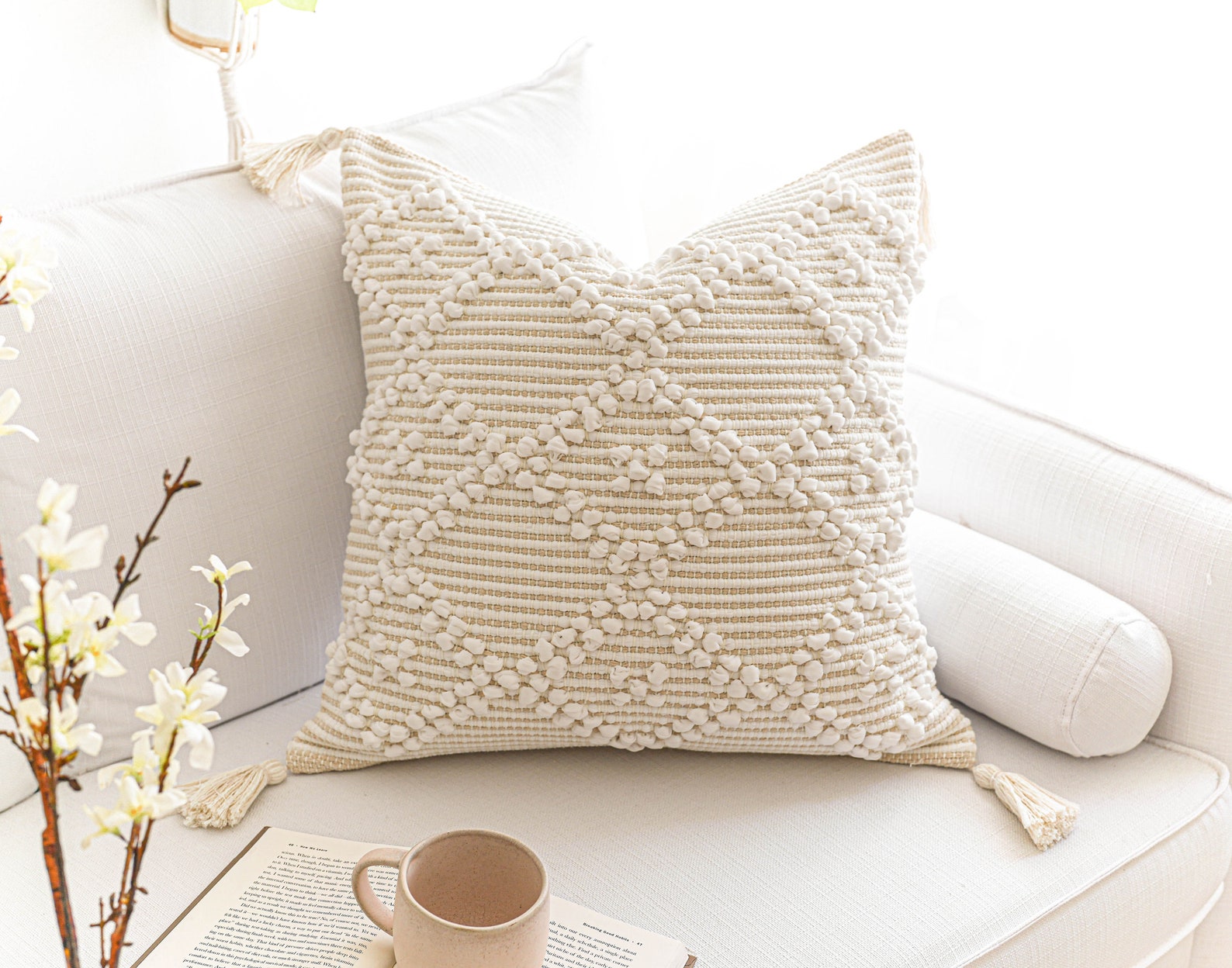 Cream White Throw Pillow Cover Decorative Textured Handmade Etsy