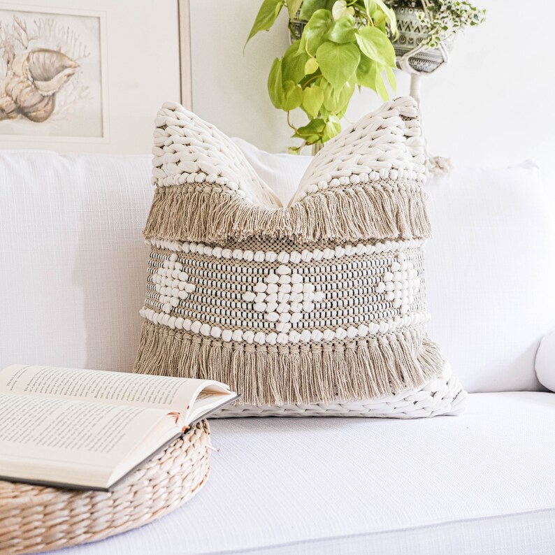 Beige boho pillow cover 20x20 tufted textured accent cushion Etsy