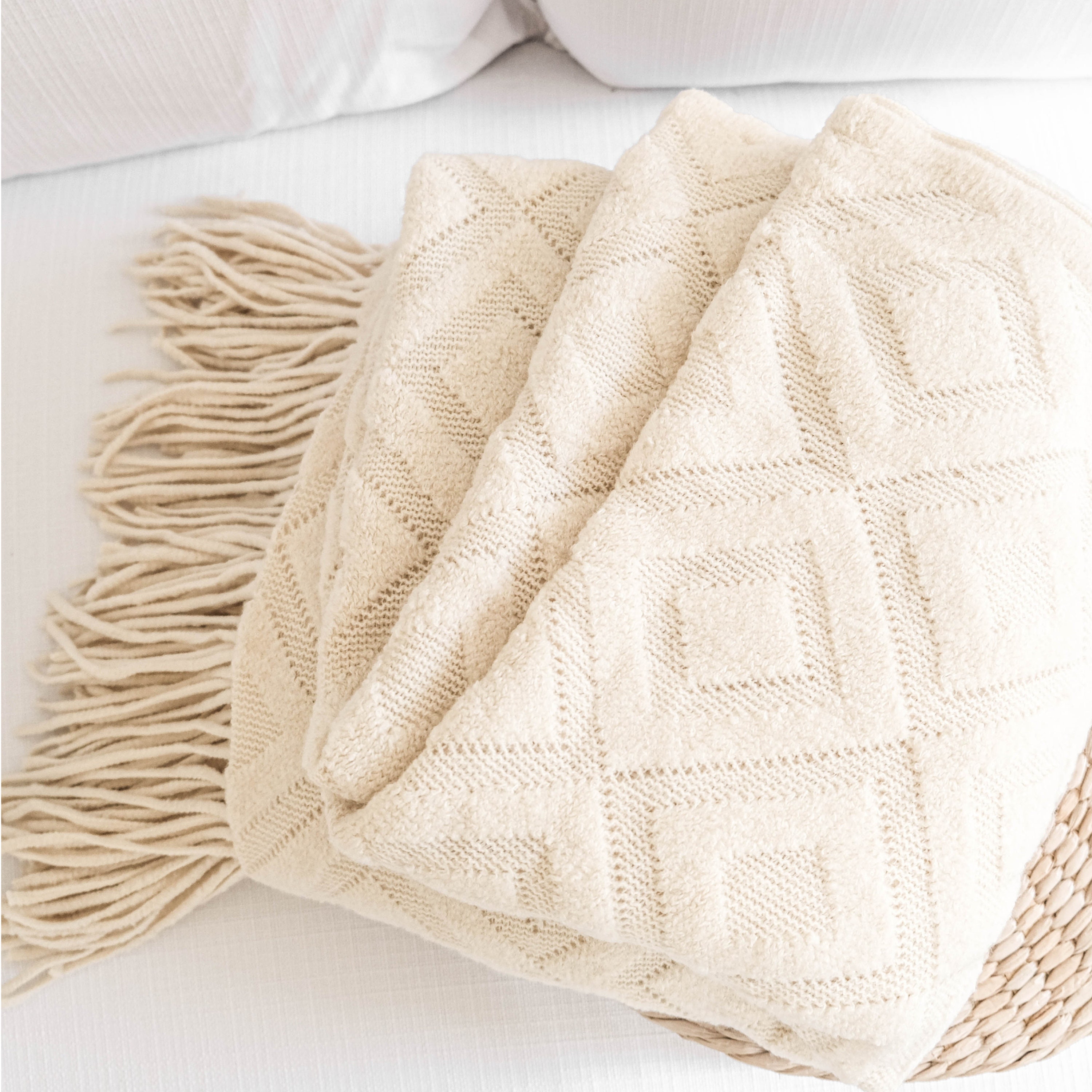 Cream throw blanket boho blanket woven blanket textured bed Etsy