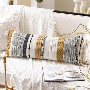 Mustard Decorative Lumbar Pillow Cover For Bed 14X36 | Boho Long Pillow Case | Bed Decorative Pillow | Lumbar Pillow Cover for Couch