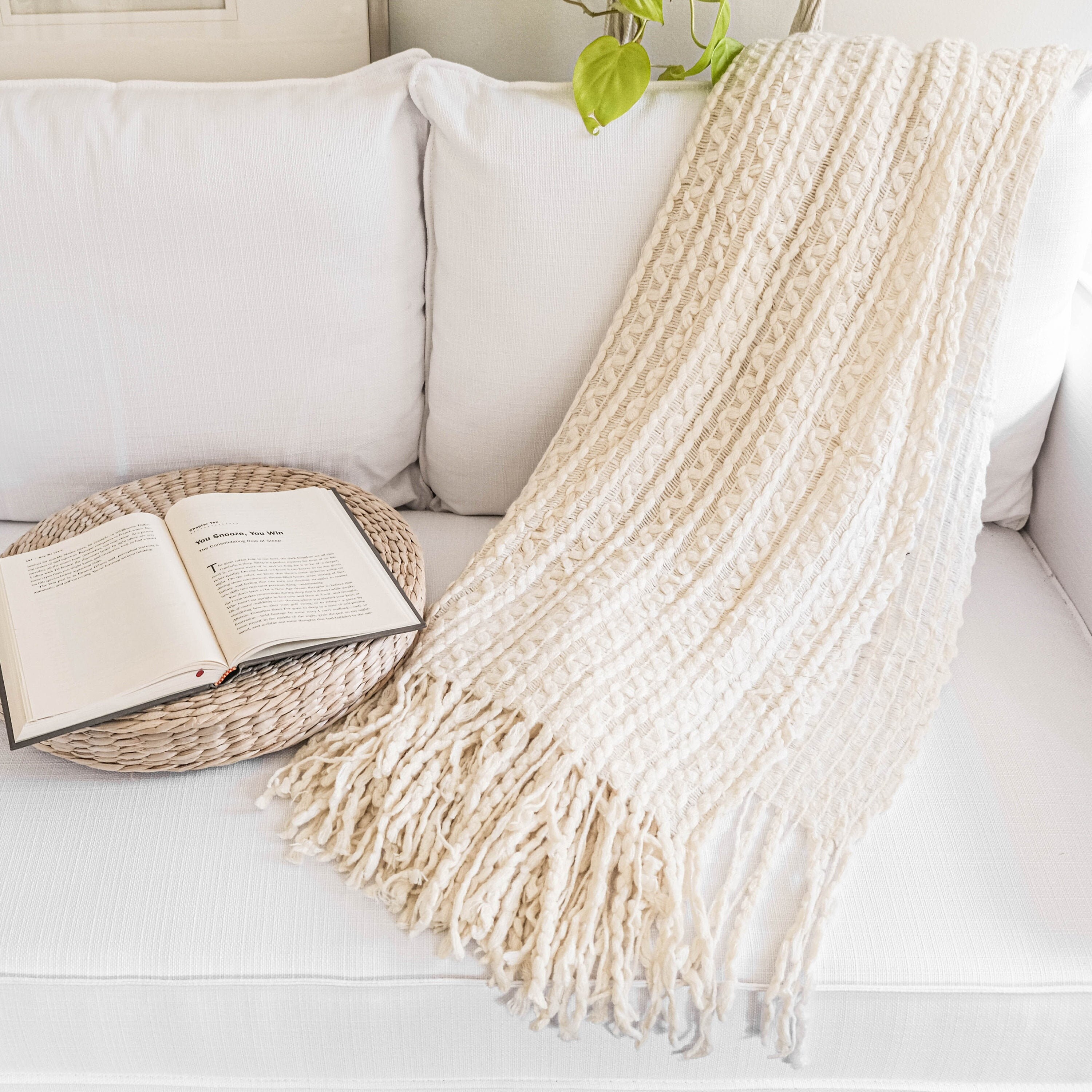 Textured light cream boho throw blanket with tassels lace Etsy