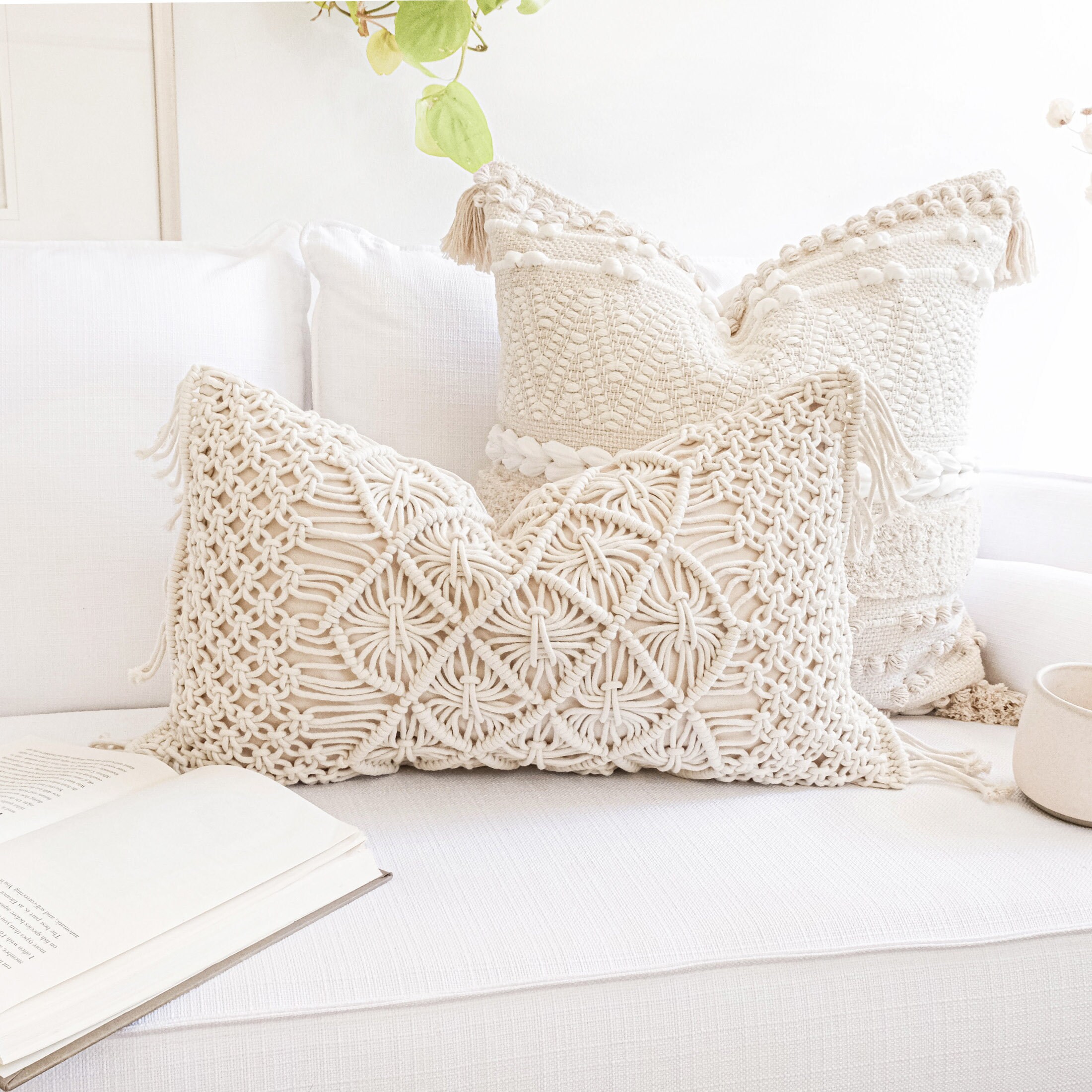 Cream Lumbar Pillow Cover 12X20 Boho Lumbar Pillow Farmhouse Etsy