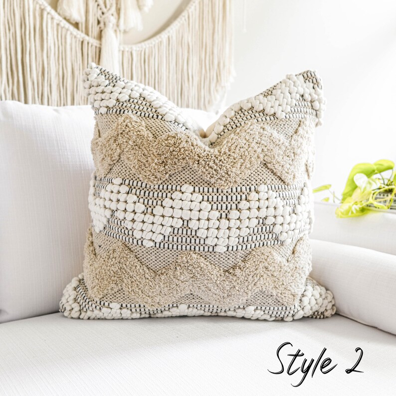 Boho throw pillow cover 20X20 cream and white tufted woven Etsy