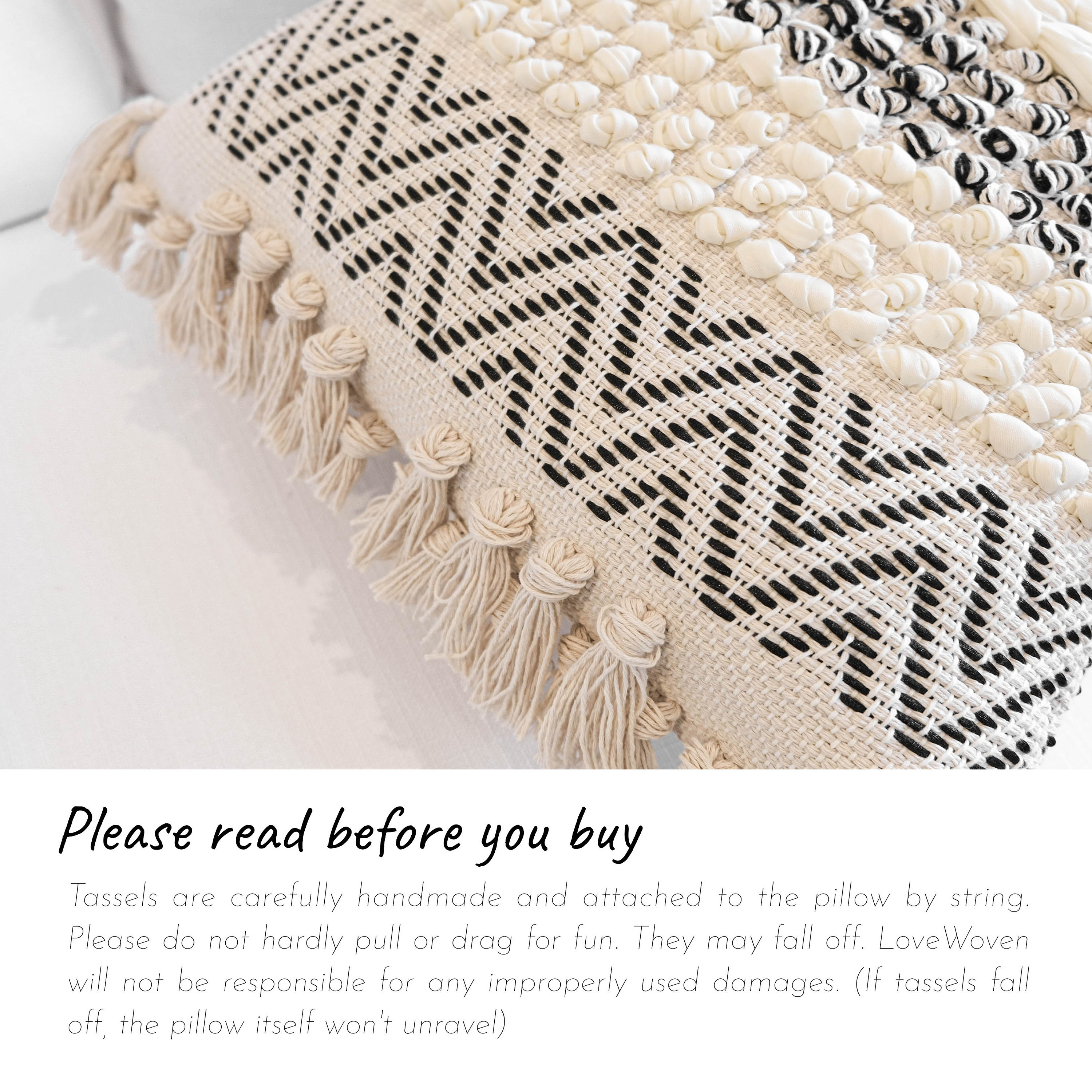 Lumbar Pillow Cover Woven Lumbar Pillow Cream Black Lumbar Etsy