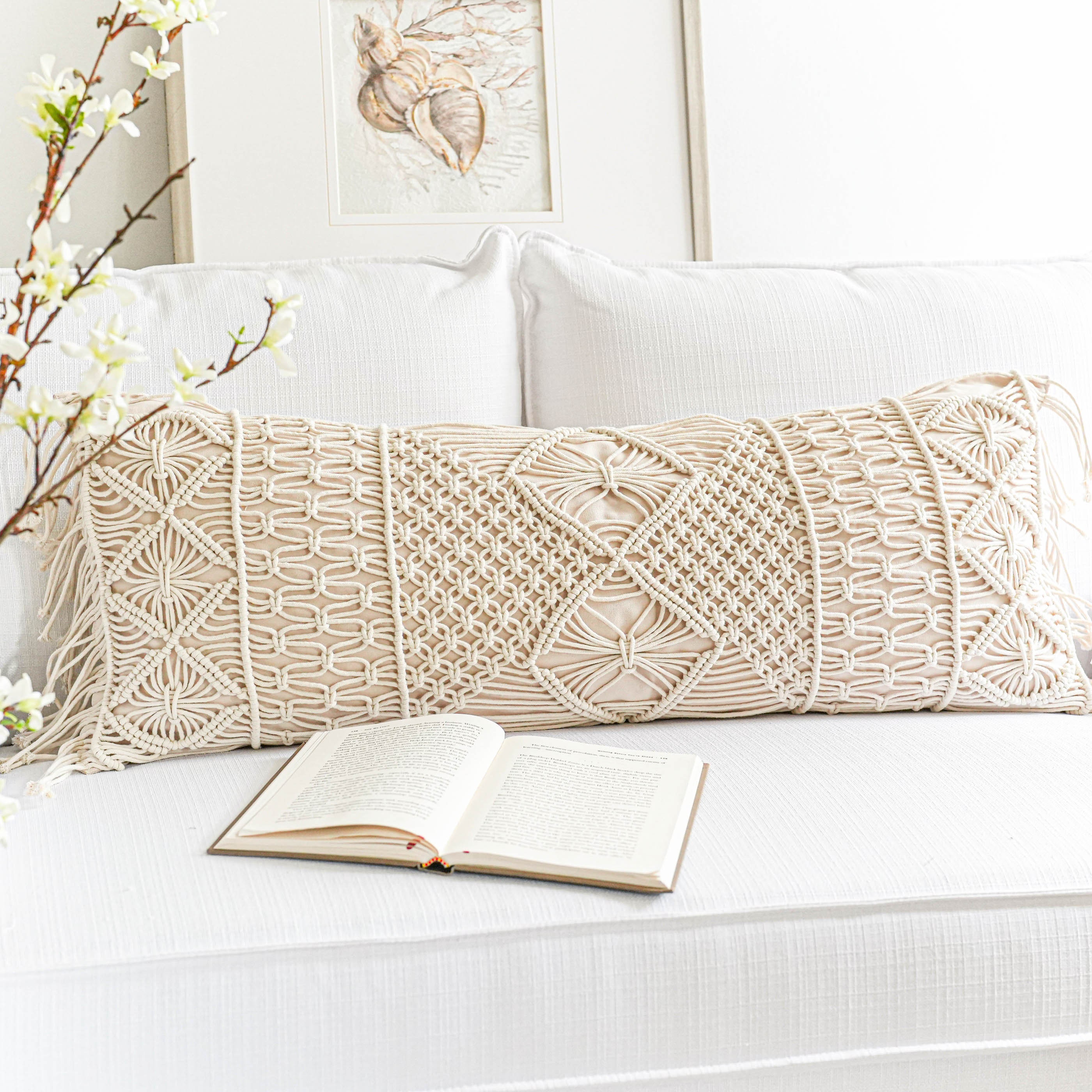 BlissBlush Boho Lumbar Throw Pillow Cover 14X36, Decorative Long Modern  Accent Body Lumbar Pillow for Bed, Woven Textured Lumbar Pillow for Couch