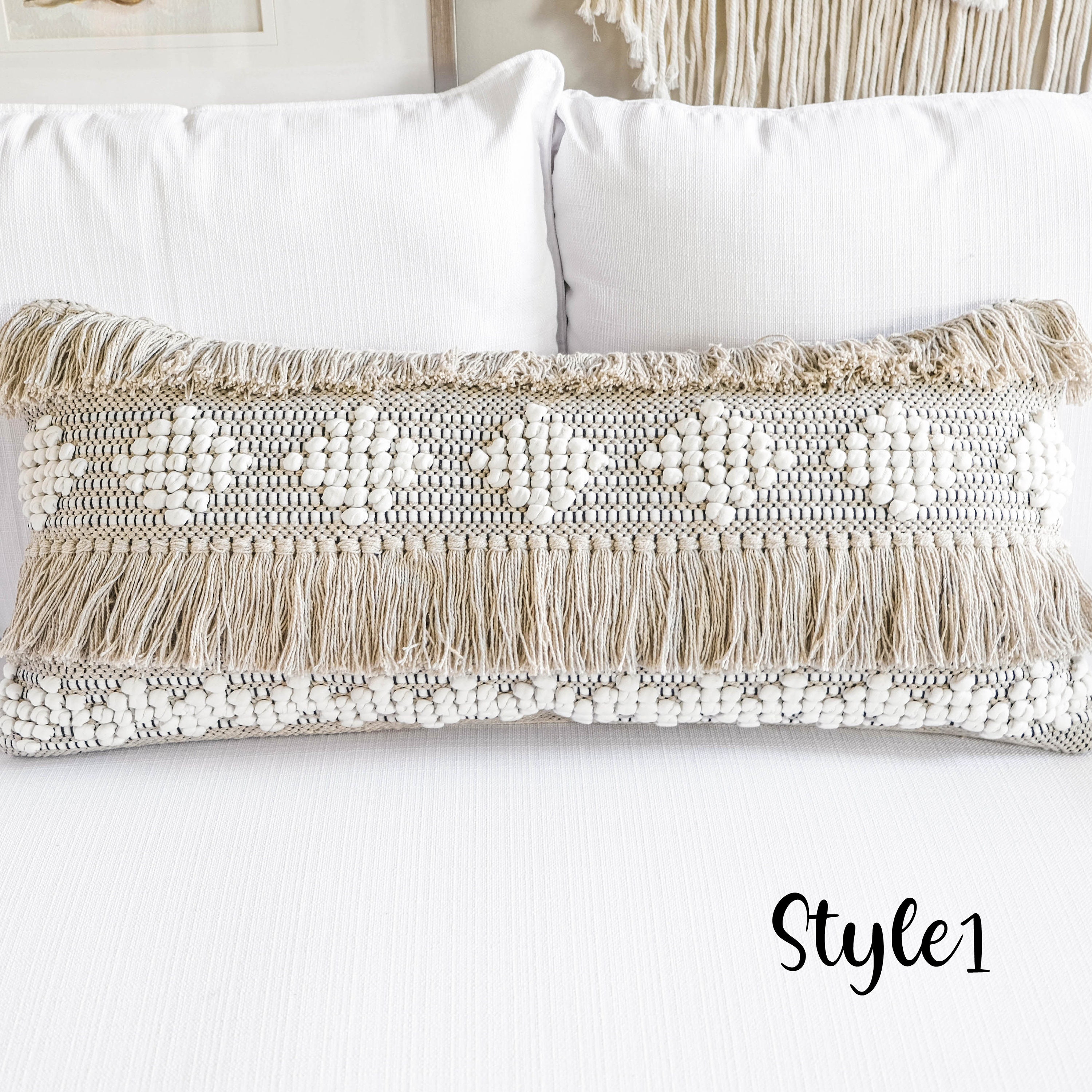 Boho lumbar pillow cover white and beige textured throw Etsy