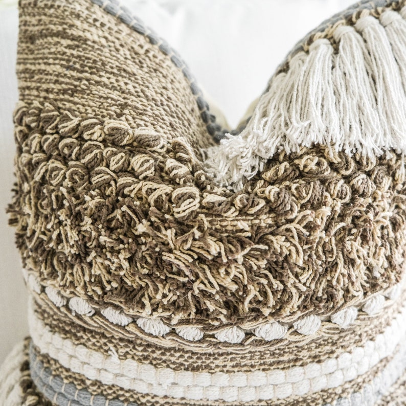 18X18 decorative textured pillow cover tribal tassel boho pillow cover