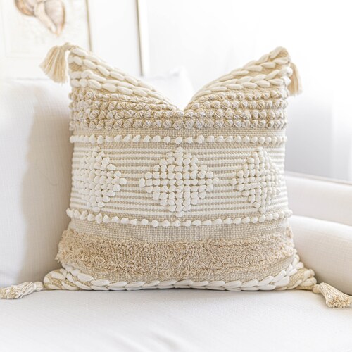 Grey and Cream Pillow Cover With Tassels/ Boho Style Pillow Etsy