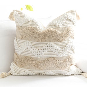 Cream White Decorative Throw Pillow cover | Handmade Handwoven Boho Pillowcase | Textured Tuft Throw Pillow | 20X20 COVER ONLY