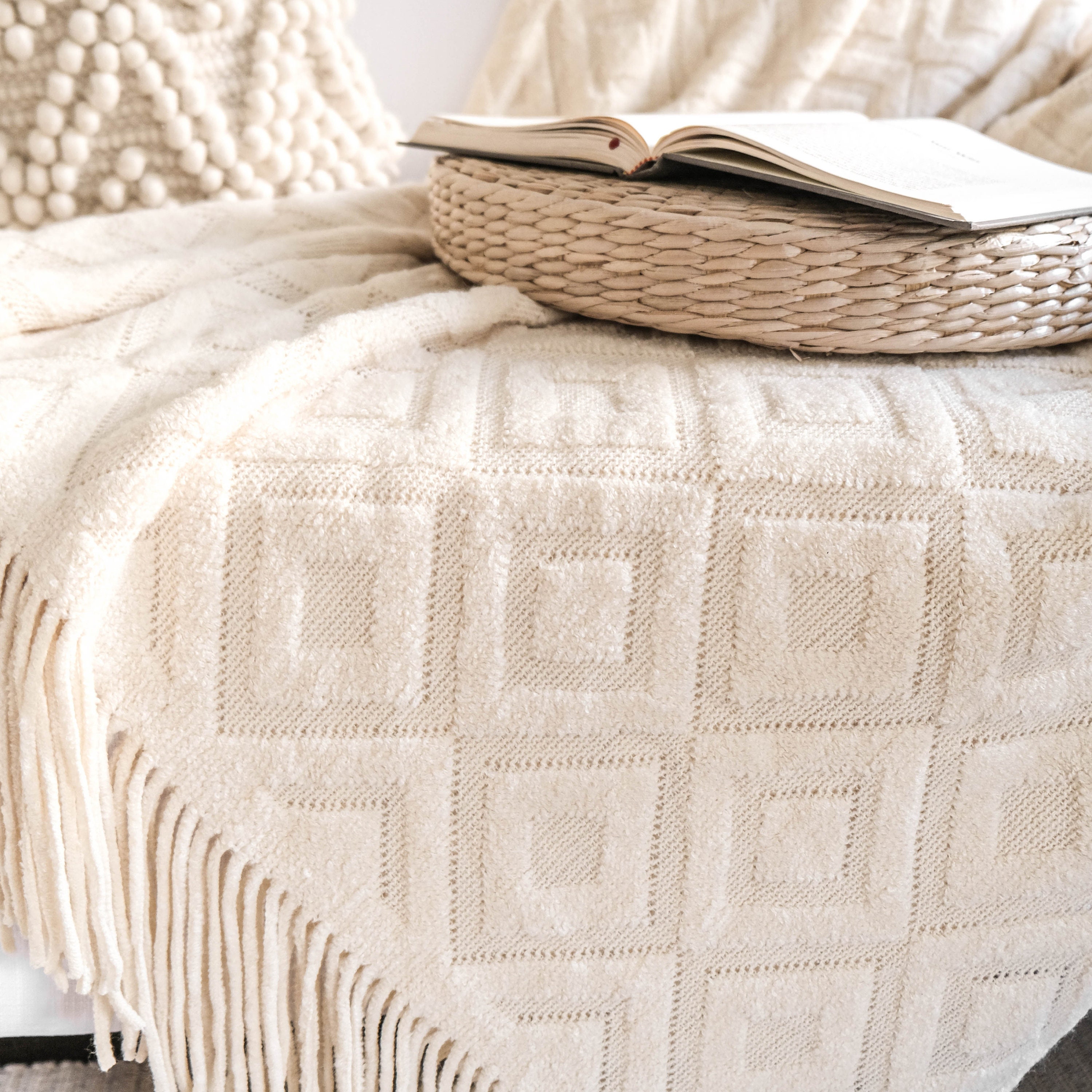 Boho throw blanket light cream warm blanket textured bed Etsy