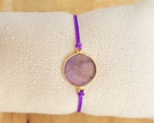 Bracelet cordon violet avec pierre naturelle Améthyste