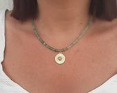 Collier en pierres naturelles Aventurine acier inoxydable doré et plaqué or