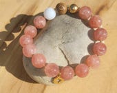 Bracelet en pierre de Soleil pour femme fait main, perles naturelles 10 mm, bijou de lithothérapie et bien-être, idée cadeau originale