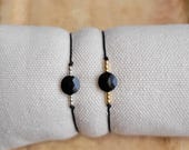 Bracelet cordon noir avec cristal Swarovski et perles en argent massif 925 ou plaqué or