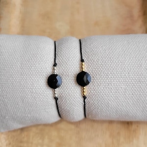Black cord bracelet with Swarovski crystal and beads in 925 sterling silver or gold plated