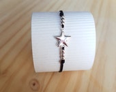 Bracelet cordon noir avec étoile et perles en argent massif 925